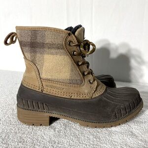 Kamik Tan Brown Plaid Insulated Lace Up Duck Boots Ankle Boots 6